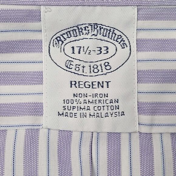 Brooks Brothers Non Iron L/S Shirt American Supima Cotton Lavender Striped - Picture 7 of 8